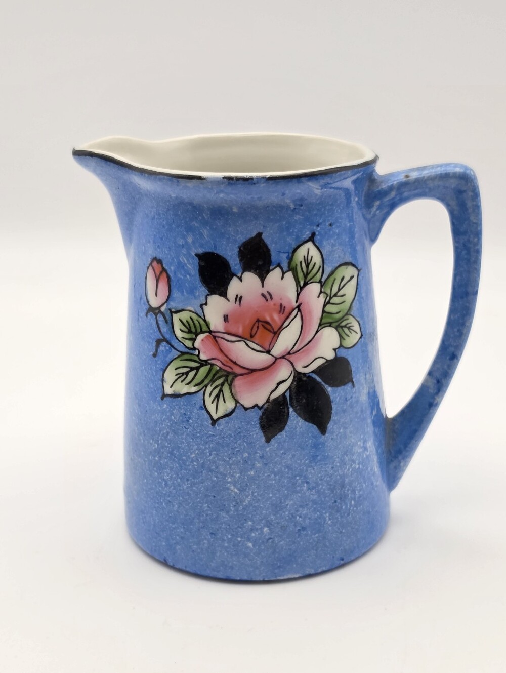 Vintage Trico Japan Hand Painted Blue & Pink Floral Ceramic Mini Pitcher Vase